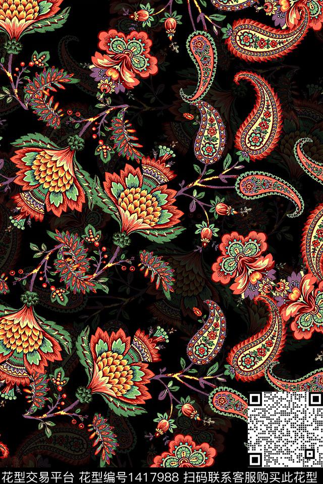 连衣裙佩斯利花卉传统印花华亿平台下载（图片编号: 1417988） - 瓦栏（Walan）