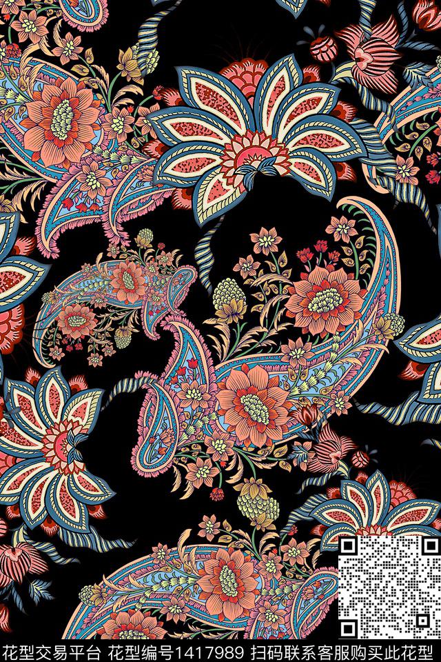 连衣裙佩斯利花卉传统印花华亿平台下载（图片编号: 1417989） - 瓦栏（Walan）