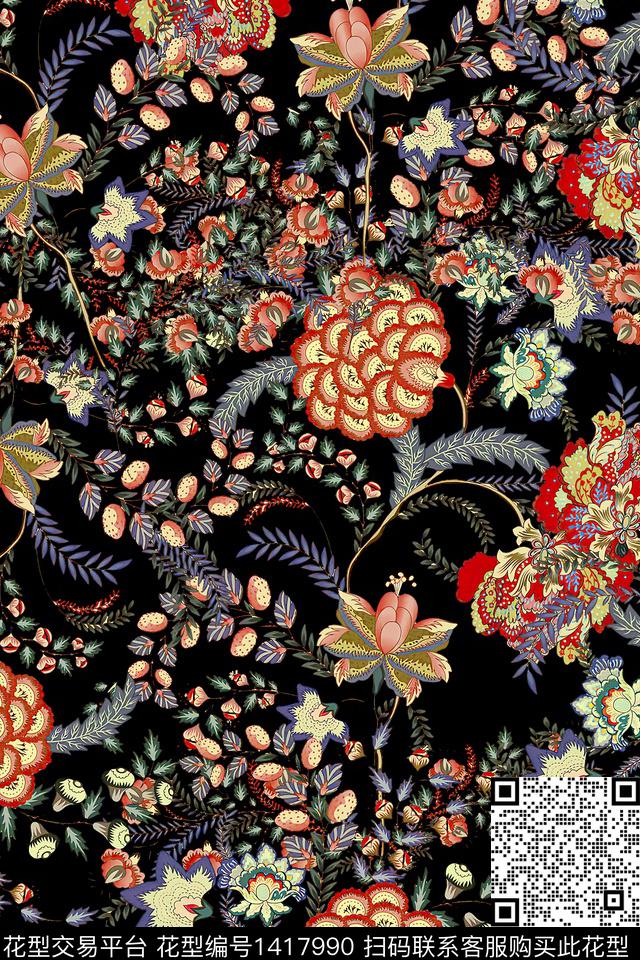 连衣裙佩斯利花卉传统印花华亿平台下载（图片编号: 1417990） - 瓦栏（Walan）