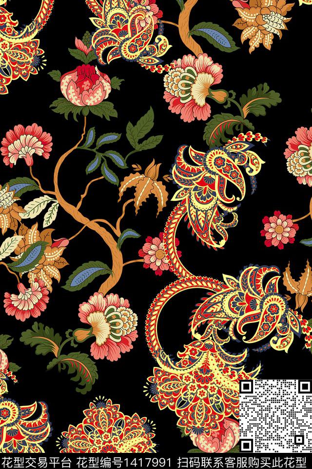 连衣裙佩斯利花卉传统印花华亿平台下载（图片编号: 1417991） - 瓦栏（Walan）