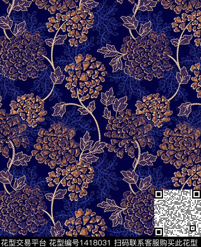 绣花华亿平台花卉秋冬华亿平台数码印花华亿平台下载（图片编号: 1418031） - 瓦栏（Walan）