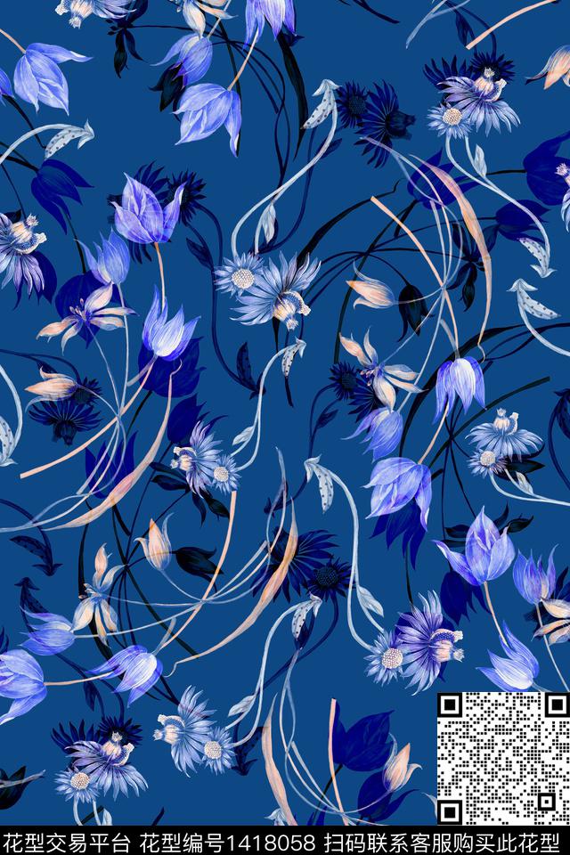 花卉大牌风小清新数码印花华亿平台下载（图片编号: 1418058） - 瓦栏（Walan）