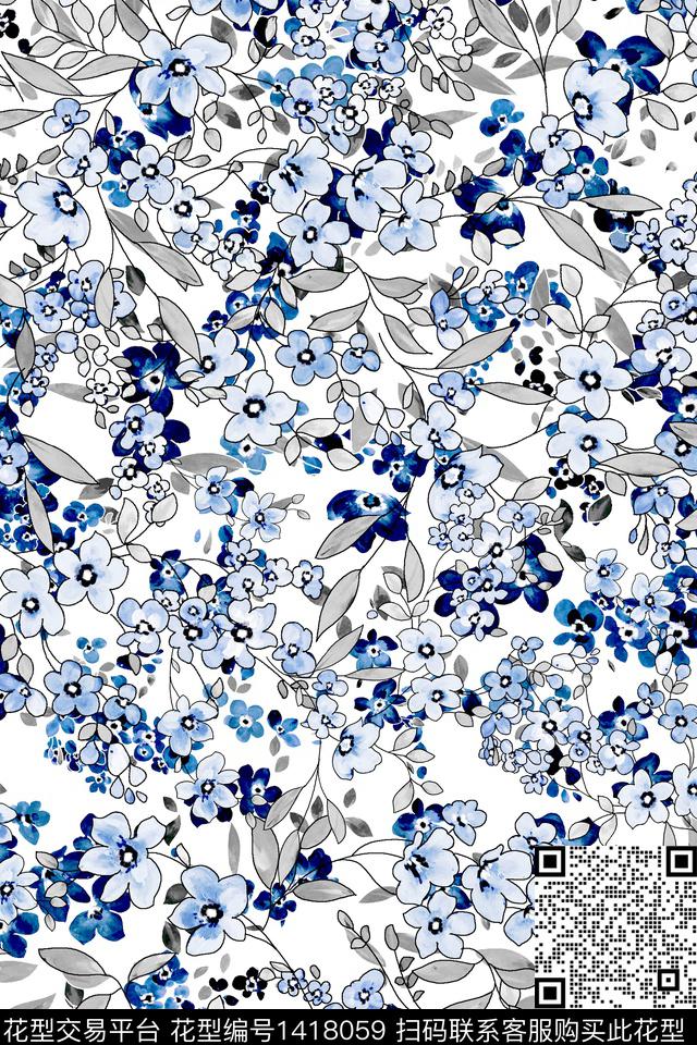 花卉大牌风小清新数码印花华亿平台下载（图片编号: 1418059） - 瓦栏（Walan）