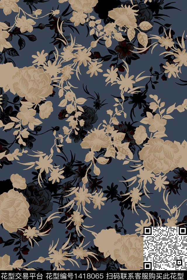 民族风花卉香云纱数码印花华亿平台下载（图片编号: 1418065） - 瓦栏（Walan）