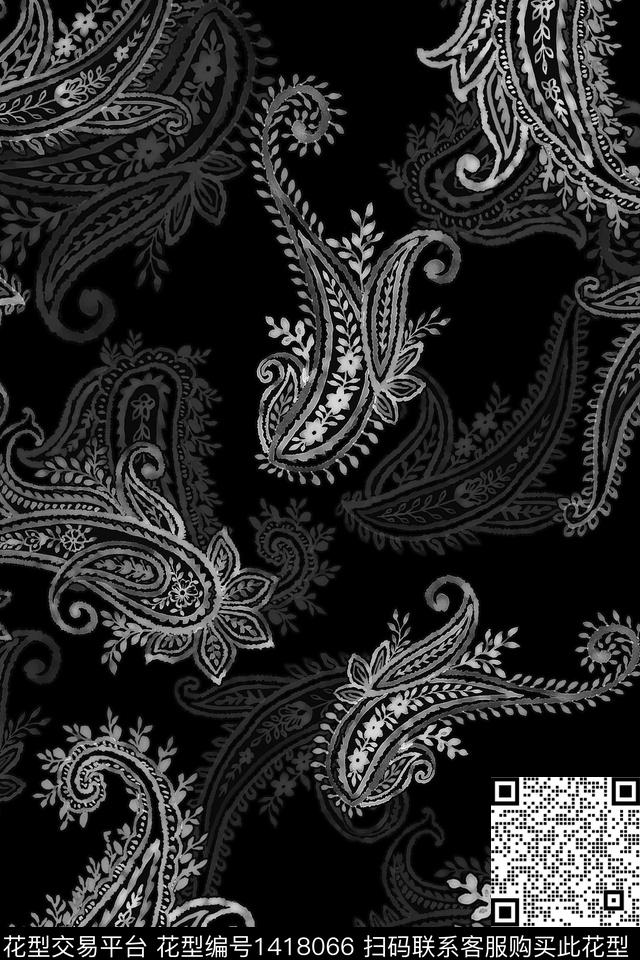 佩斯利香云纱大牌风数码印花华亿平台下载（图片编号: 1418066） - 瓦栏（Walan）