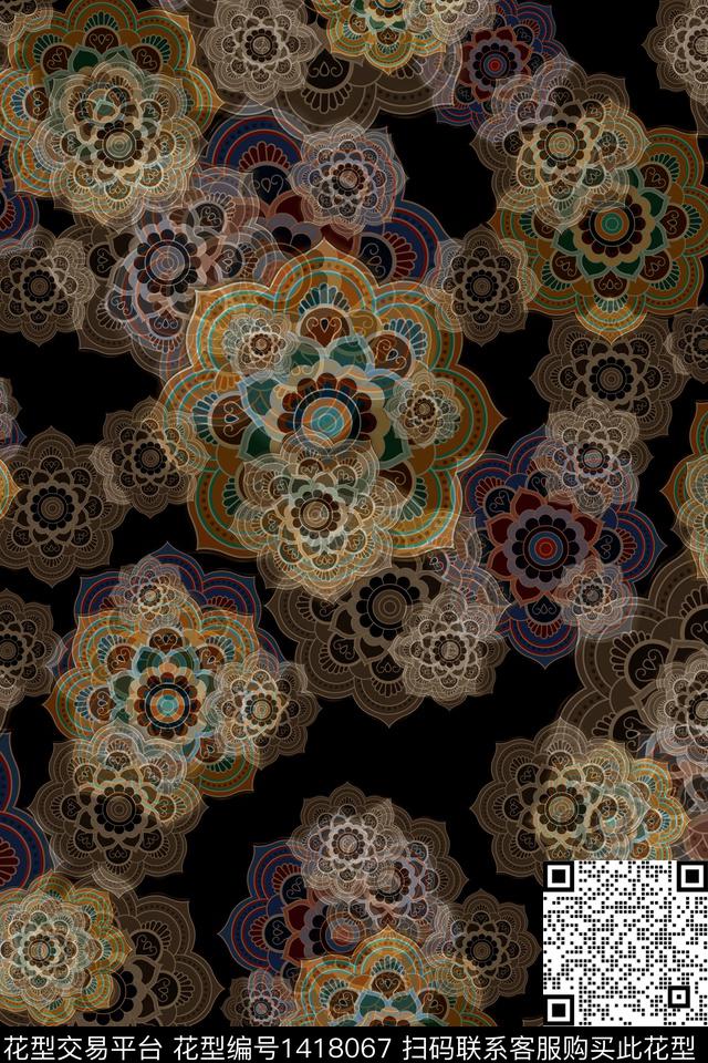 民族风香云纱大牌风数码印花华亿平台下载（图片编号: 1418067） - 瓦栏（Walan）