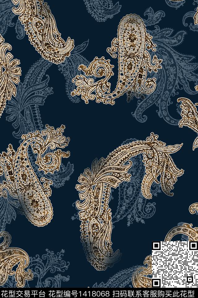佩斯利香云纱大牌风数码印花华亿平台下载（图片编号: 1418068） - 瓦栏（Walan）