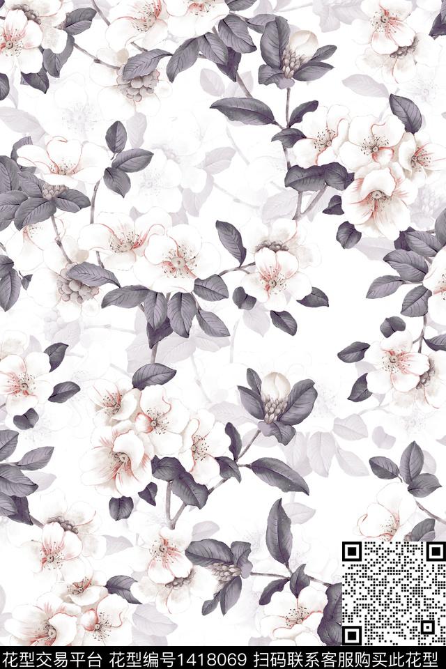 花卉大牌风小清新数码印花华亿平台下载（图片编号: 1418069） - 瓦栏（Walan）