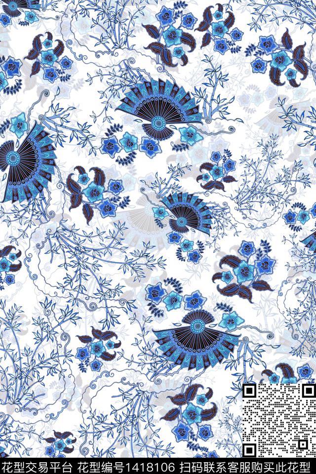 绿植树叶清爽底花卉大牌风数码印花华亿平台下载（图片编号: 1418106） - 瓦栏（Walan）