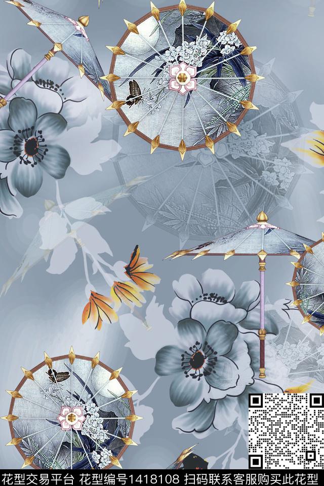 奢华几何绿植树叶数码印花华亿平台下载（图片编号: 1418108） - 瓦栏（Walan）