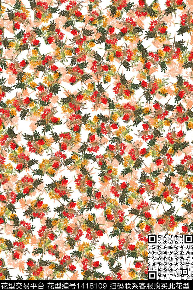 绿植树叶水彩大牌风数码印花华亿平台下载（图片编号: 1418109） - 瓦栏（Walan）