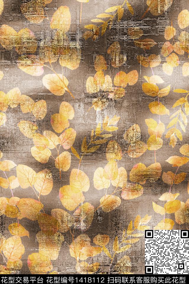 肌理绿植树叶水彩数码印花华亿平台下载（图片编号: 1418112） - 瓦栏（Walan）