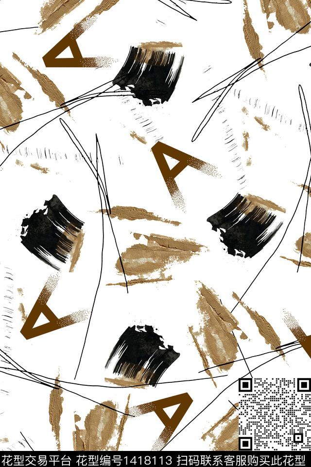 几何字母水彩传统印花华亿平台下载（图片编号: 1418113） - 瓦栏（Walan）