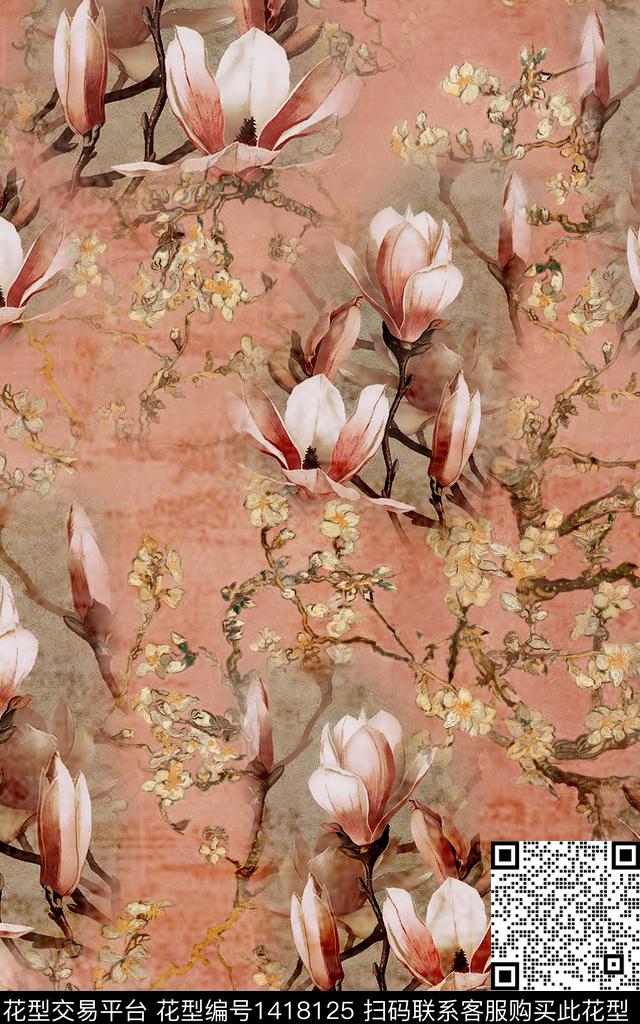 数码华亿平台花卉中国风数码印花华亿平台下载（图片编号: 1418125） - 瓦栏（Walan）
