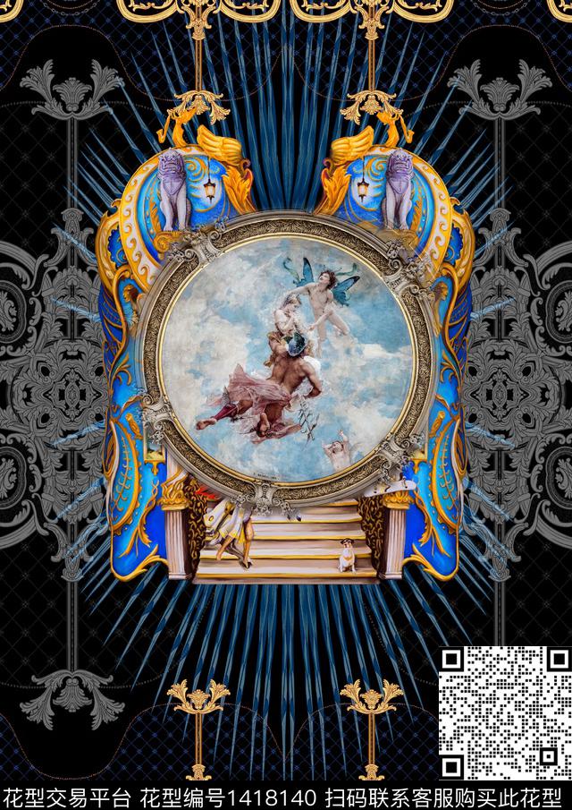 几何定位花欧式宫廷风数码印花华亿平台下载（图片编号: 1418140） - 瓦栏（Walan）