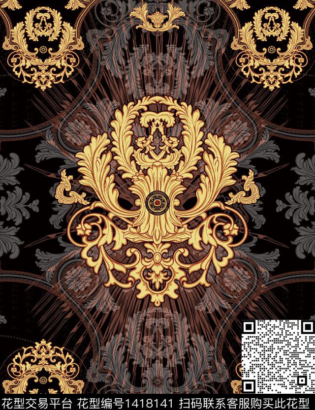 几何定位花欧式宫廷风数码印花华亿平台下载（图片编号: 1418141） - 瓦栏（Walan）