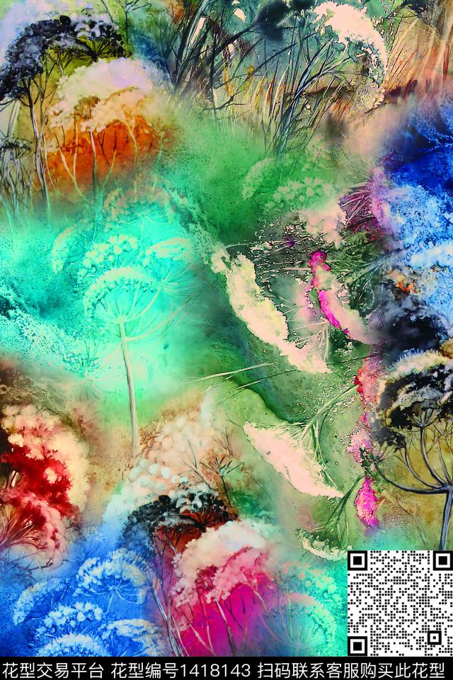 彩底花卉数码华亿平台水彩数码印花华亿平台下载（图片编号: 1418143） - 瓦栏（Walan）