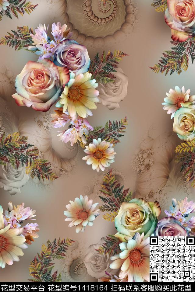 花卉绿植树叶外贸数码印花华亿平台下载（图片编号: 1418164） - 瓦栏（Walan）