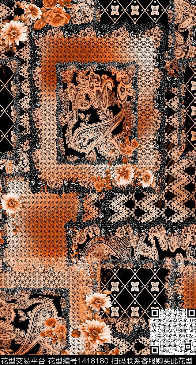 几何民族风抽象数码印花华亿平台下载（图片编号: 1418180） - 瓦栏（Walan）