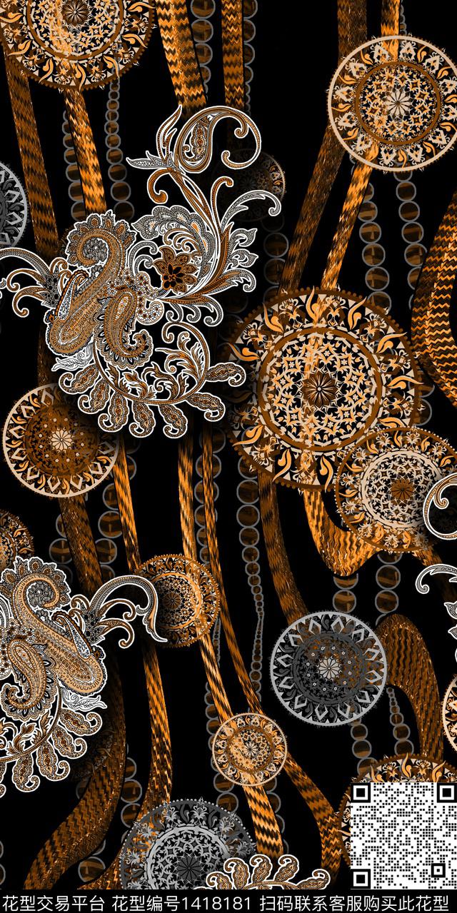 几何民族风抽象数码印花华亿平台下载（图片编号: 1418181） - 瓦栏（Walan）