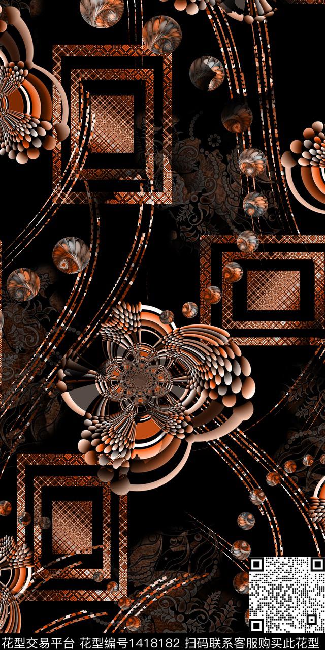 几何民族风抽象数码印花华亿平台下载（图片编号: 1418182） - 瓦栏（Walan）