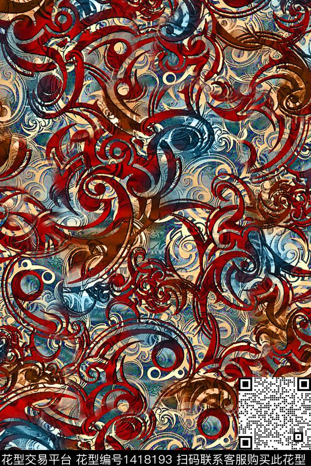 几何大牌风抽象数码印花华亿平台下载（图片编号: 1418193） - 瓦栏（Walan）