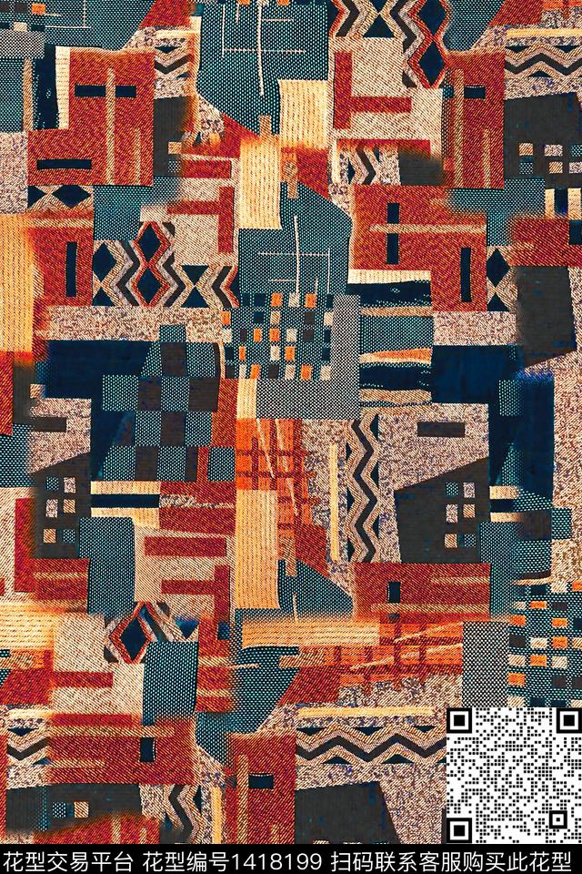 几何大牌风抽象数码印花华亿平台下载（图片编号: 1418199） - 瓦栏（Walan）