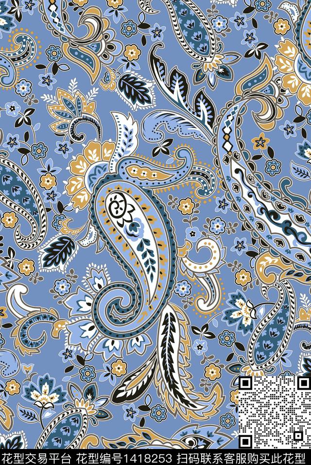 佩斯利小清新棉麻数码印花华亿平台下载（图片编号: 1418253） - 瓦栏（Walan）