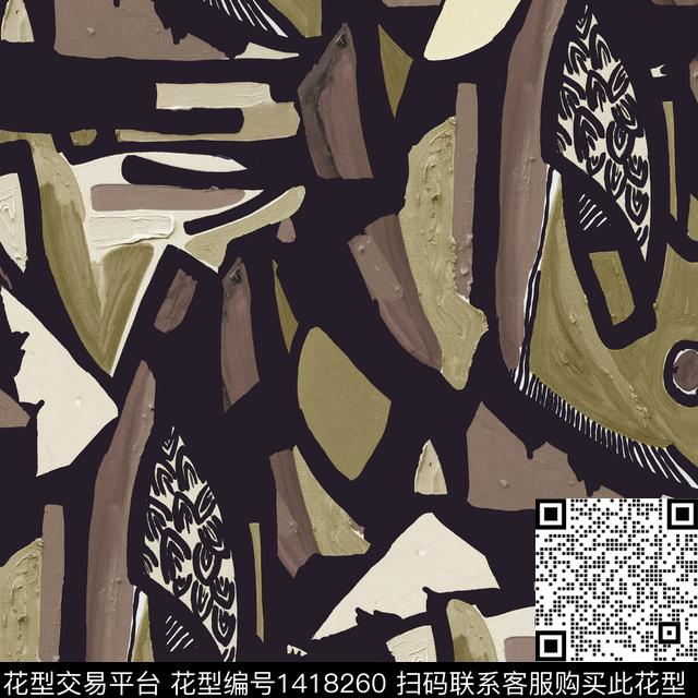 字母几何笔触数码印花华亿平台下载（图片编号: 1418260） - 瓦栏（Walan）