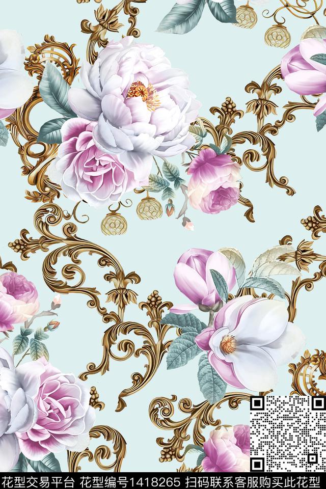 花卉小清新真丝数码印花华亿平台下载（图片编号: 1418265） - 瓦栏（Walan）