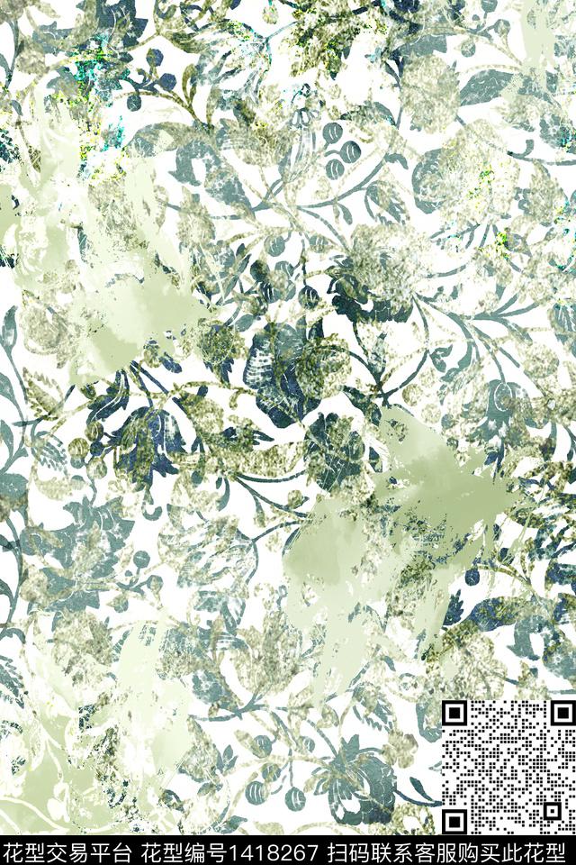花卉小清新真丝数码印花华亿平台下载（图片编号: 1418267） - 瓦栏（Walan）