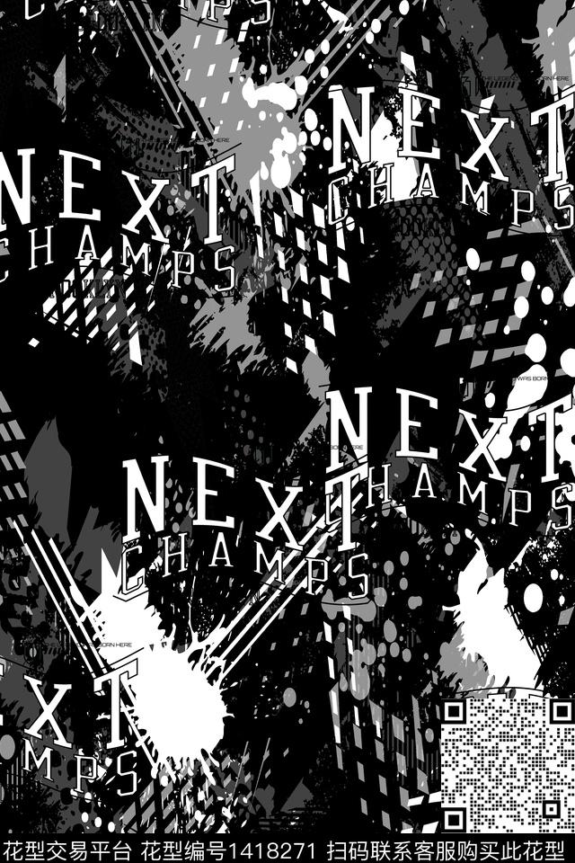 几何字母抽象数码印花华亿平台下载（图片编号: 1418271） - 瓦栏（Walan）