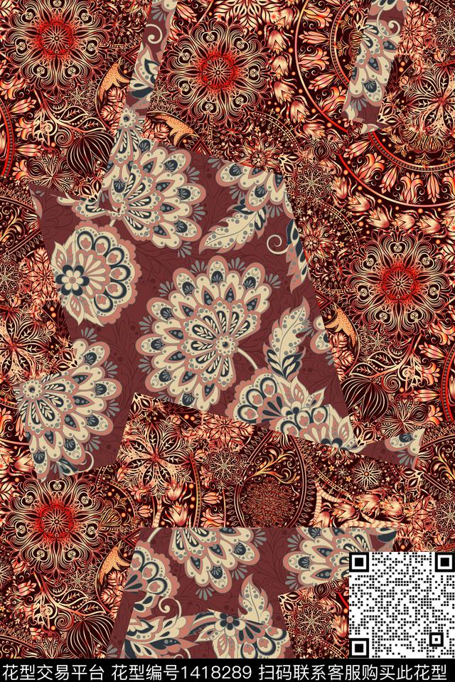 复古民族风抽象数码印花华亿平台下载（图片编号: 1418289） - 瓦栏（Walan）