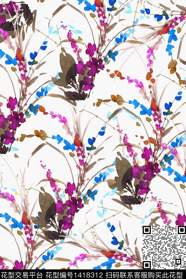 复古花卉香云纱数码印花华亿平台下载（图片编号: 1418312） - 瓦栏（Walan）