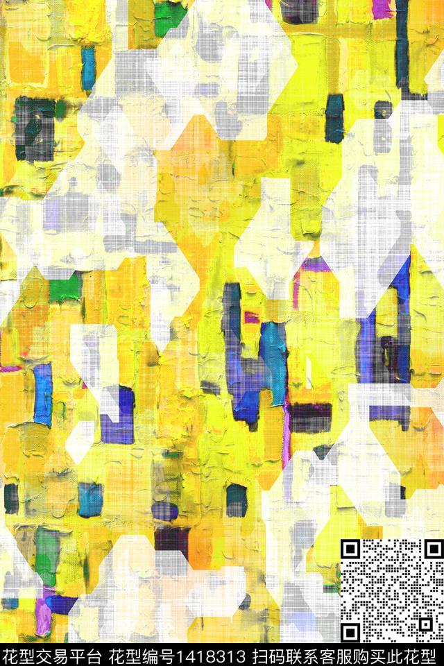 几何肌理抽象花卉数码印花华亿平台下载（图片编号: 1418313） - 瓦栏（Walan）