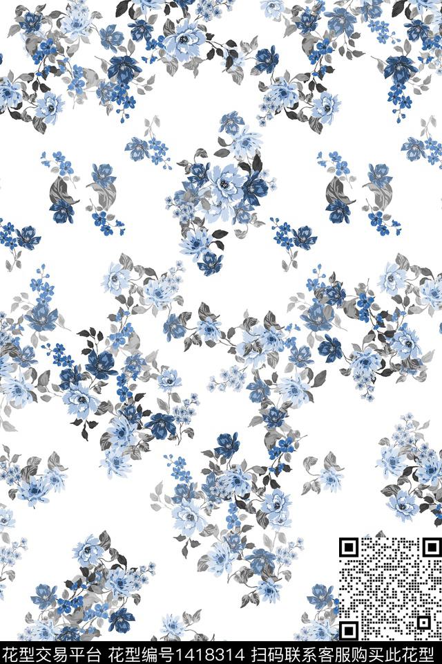 花卉大牌风小清新数码印花华亿平台下载（图片编号: 1418314） - 瓦栏（Walan）