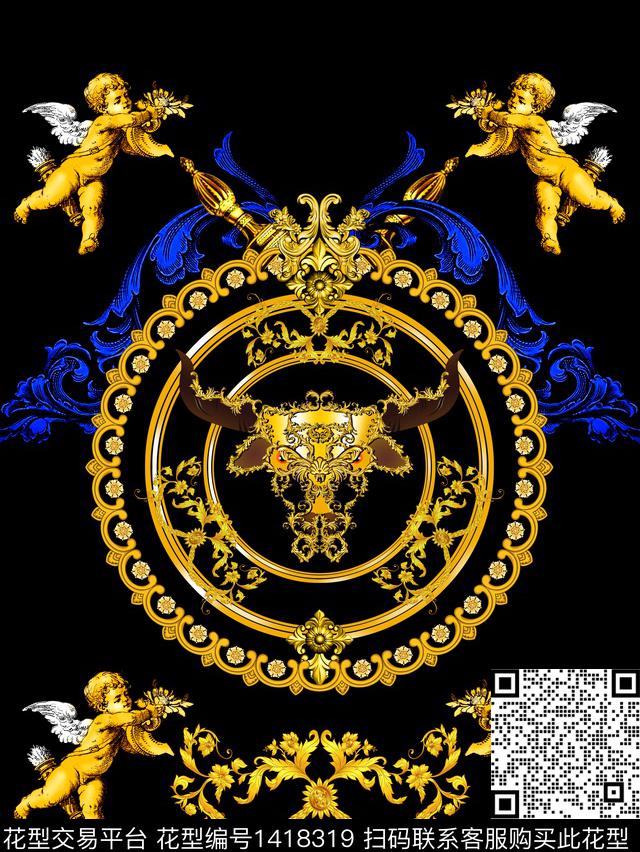 定位花文艺字母数码印花华亿平台下载（图片编号: 1418319） - 瓦栏（Walan）