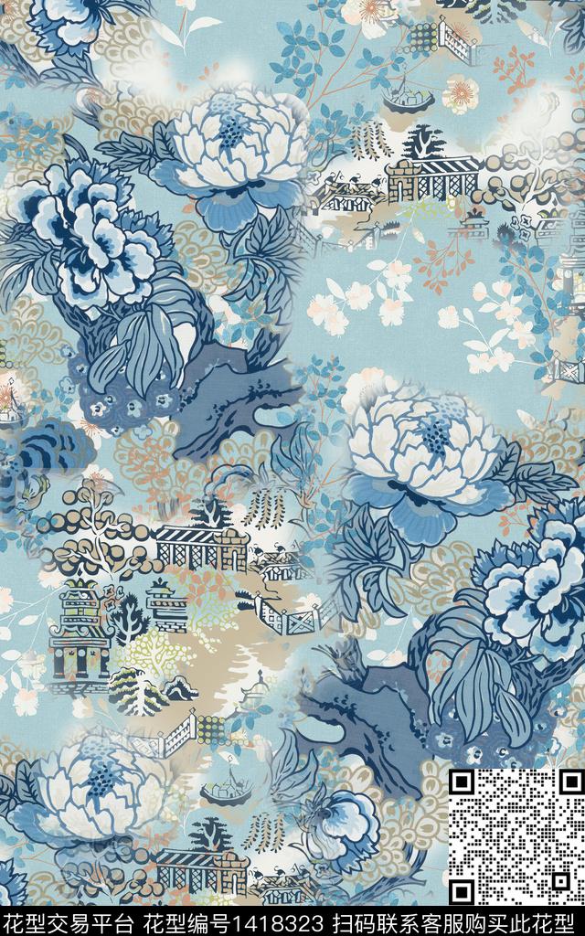 肌理数码华亿平台中国风数码印花华亿平台下载（图片编号: 1418323） - 瓦栏（Walan）