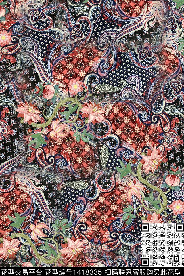 复古民族风抽象数码印花华亿平台下载（图片编号: 1418335） - 瓦栏（Walan）