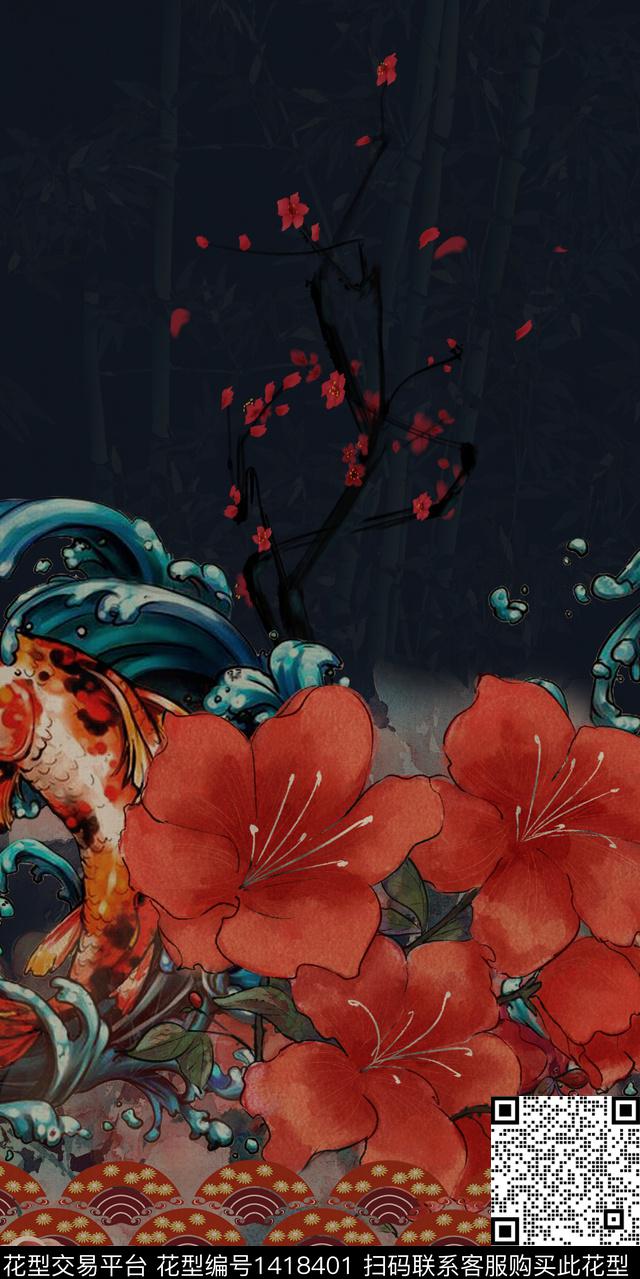 女装定位花真丝中国风数码印花华亿平台下载（图片编号: 1418401） - 瓦栏（Walan）