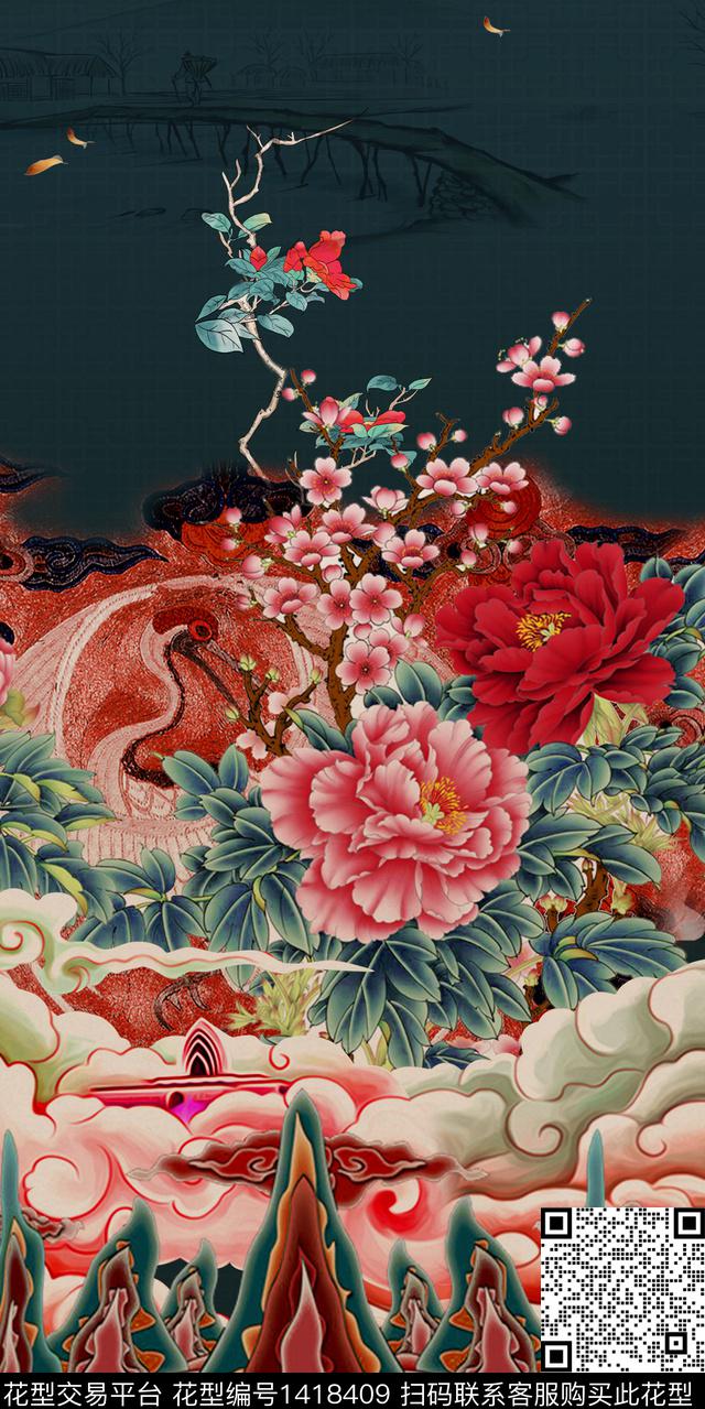 女装定位花真丝中国风数码印花华亿平台下载（图片编号: 1418409） - 瓦栏（Walan）