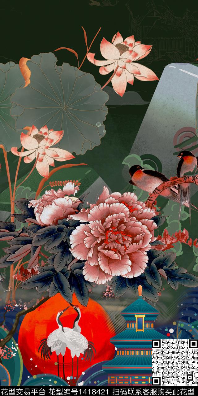 女装定位花真丝中国风数码印花华亿平台下载（图片编号: 1418421） - 瓦栏（Walan）