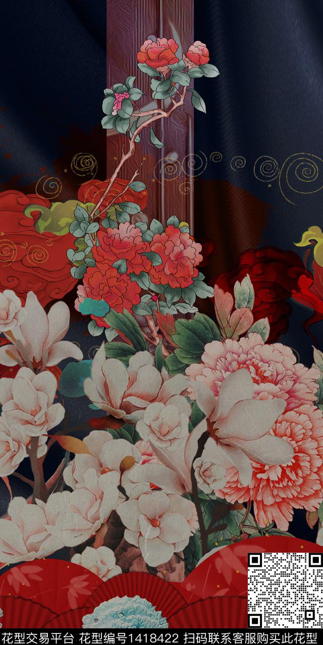 女装定位花真丝中国风数码印花华亿平台下载（图片编号: 1418422） - 瓦栏（Walan）