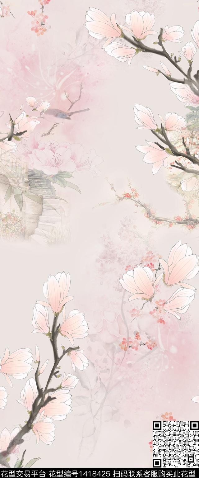 旗袍小清新中国风数码印花华亿平台下载（图片编号: 1418425） - 瓦栏（Walan）