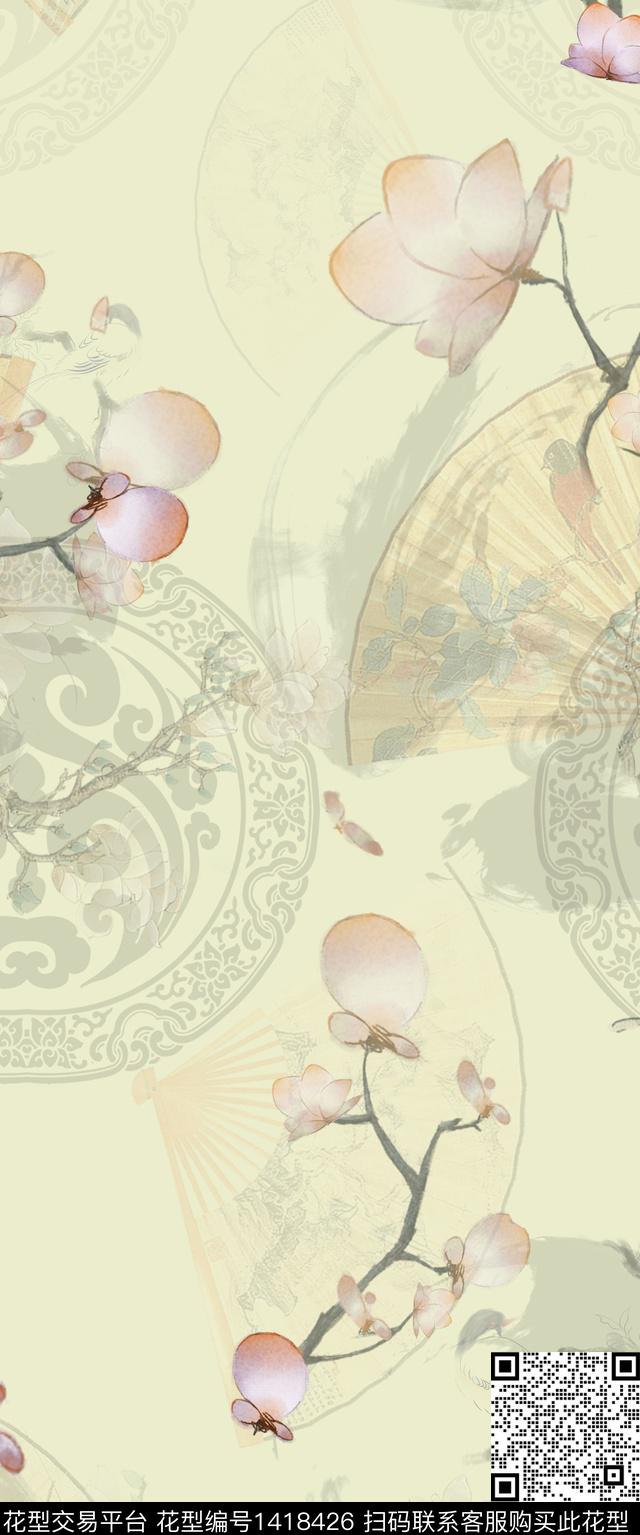 旗袍小清新中国风数码印花华亿平台下载（图片编号: 1418426） - 瓦栏（Walan）