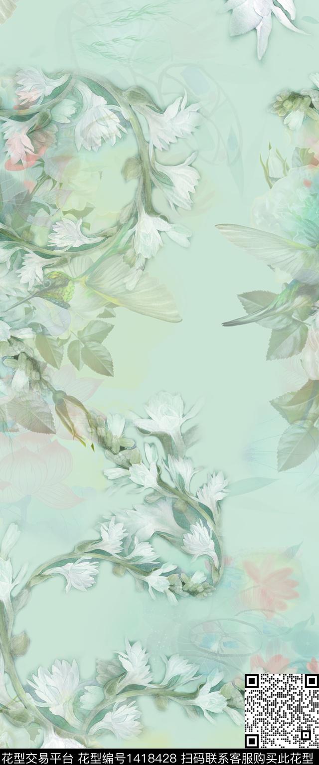 旗袍小清新中国风数码印花华亿平台下载（图片编号: 1418428） - 瓦栏（Walan）