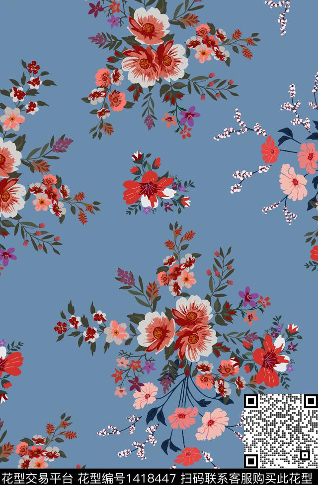 大牌风清爽花卉植物传统印花华亿平台下载（图片编号: 1418447） - 瓦栏（Walan）