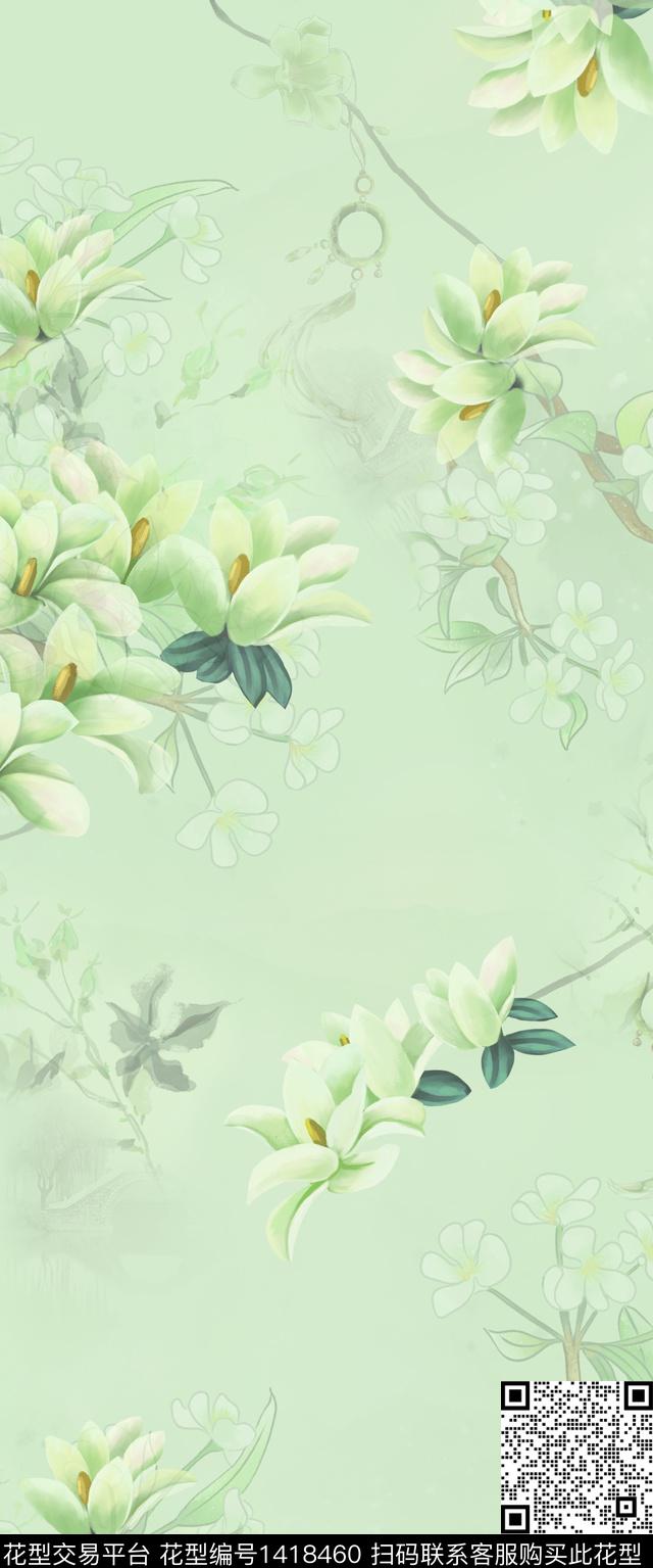 旗袍小清新中国风数码印花华亿平台下载（图片编号: 1418460） - 瓦栏（Walan）