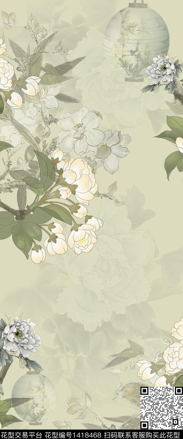 旗袍小清新中国风数码印花华亿平台下载（图片编号: 1418468） - 瓦栏（Walan）