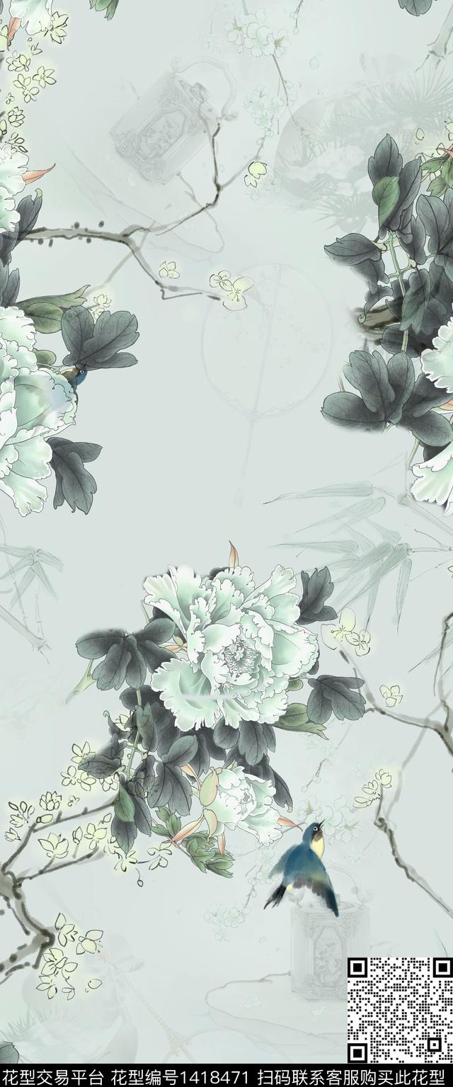 旗袍小清新中国风数码印花华亿平台下载（图片编号: 1418471） - 瓦栏（Walan）